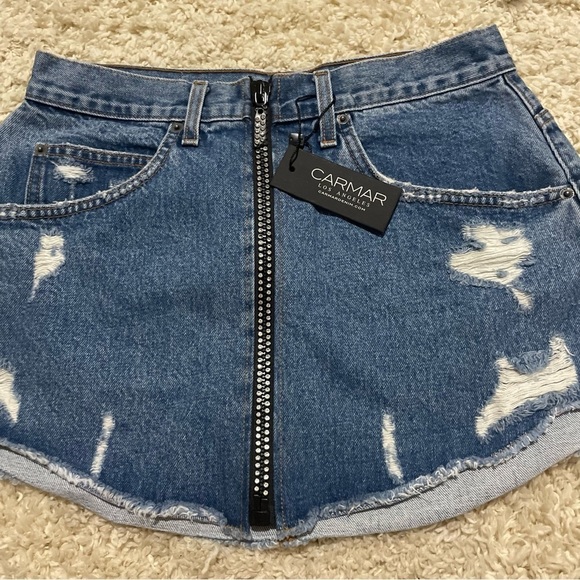 NWT CARMAR zip up distressed denim mini skirt size 30 - Picture 1 of 7